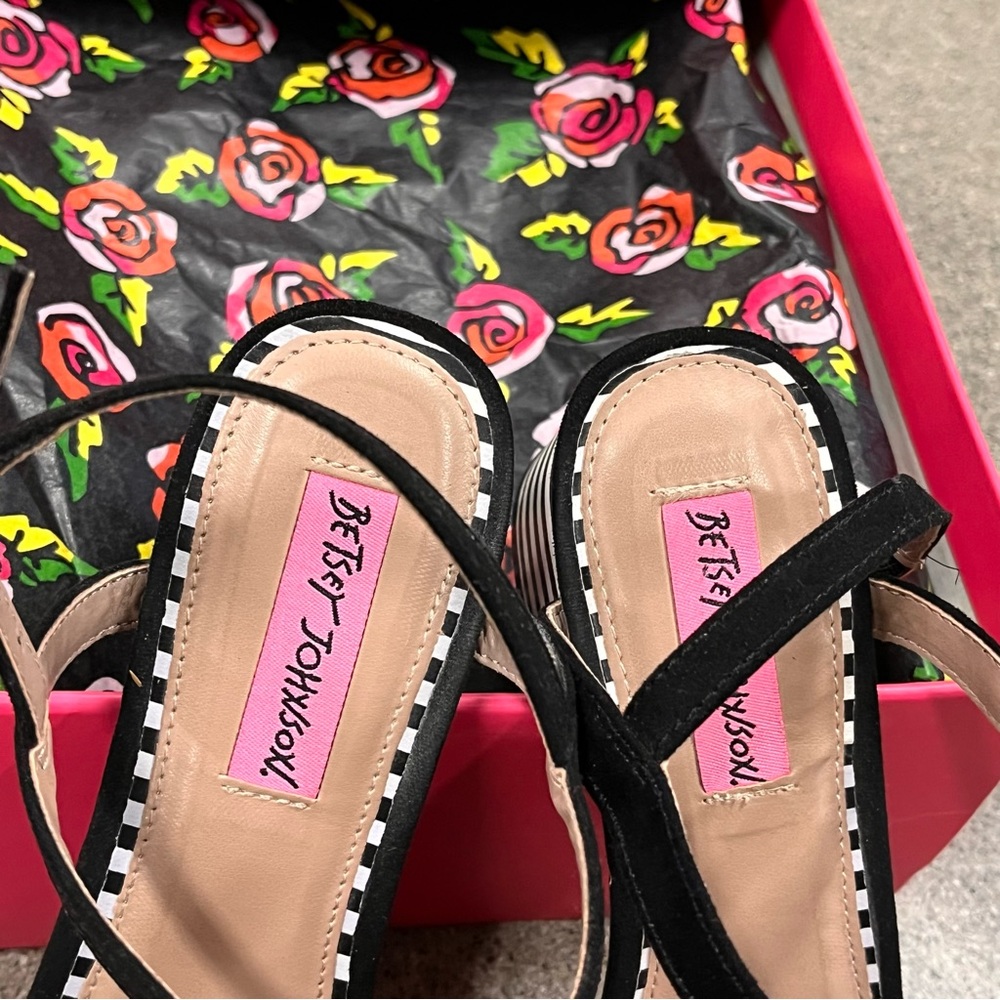 Betsey Johnson Black Sandals with Colorful Floral Accents - Picture 5 of 12